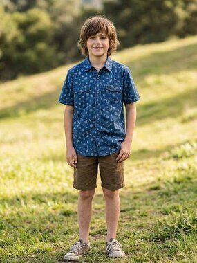 Howler Bros. Blue Short-Sleeve Printed Button-Down Shirt Youth Large